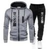 الخريف والشتاء الرجال سترة جديدة سستة + Sweatpants مجموعة أزياء في الهواء الطلق الترفيه الركض اللياقة البدنية 2 قطعة مجموعة - 4, s