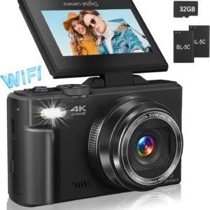 كاميرات تكبير رقمية 18X للتصوير الفوتوغرافي كاميرات فيديو يوتيوب 4K مع شاشة قابلة للطي مقاس 3 بوصات وكاميرا فيديو سيلفي مضادة للاهتزاز