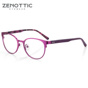 إطار نظارات ZENOTTIC للأطفال معدني دائري أنيق للنساء من علامة تجارية مصممة للسيدات نظارات بدون وصفة طبية
