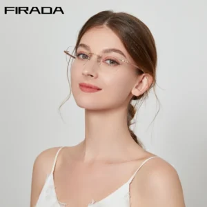 FIRADA ضوء الموضة الفاخرة المرأة النظارات الرجعية المعادن بدون إطار النظارات البصرية وصفة طبية إطار نظارات للنساء E1