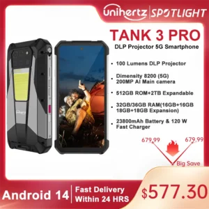 Unihertz Tank 3 Pro 8849 هاتف ذكي متين أندرويد 5G مع جهاز عرض 100 لومن 32/36 جيجابايت 512 جيجابايت 23800 مللي أمبير في الساعة مقاوم للماء 200 ميجابكسل