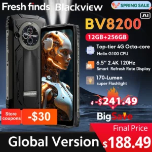 【العرض الأول عالميًا】هاتف Blackview BV8200 القوي بشاشة 6.5 بوصة ودقة 2.4K ومعدل تحديث 120 هرتز ومعالج Helio G100 وذاكرة 12 جيجابايت وذاكرة وصول عشوائي سعتها 256 جيجابايت ومزود بمصباح يدوي ونظام تشغيل Android 14
