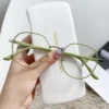نظارات دائرية معدنية مضادة للضوء الأزرق للنساء ، إطار نظارات أسود 0 ديوبتر ، ديكور كمبيوتر ،