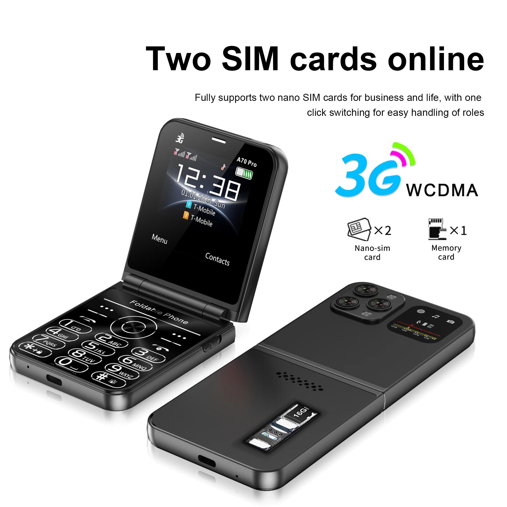 سيرفو A70 PRO هاتف قابل للطي بطاقة SIM مزدوجة WCDMA شعلة كهربائية تسجيل المكالمات التلقائية شاشة 2.6 بوصة هواتف محمولة قابلة للطي من النوع C - الصورة 3