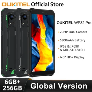 هاتف ذكي Oukitel WP32 pro إصدار عالمي 6 بوصة HD 6 جيجابايت + 256 جيجابايت 6300 مللي أمبير في الساعة ثماني النواة هاتف محمول 20 ميجابكسل