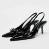 2024 أحذية مكتب حديثة للنساء الزفاف الأسود Slingback أشار تو زينة على شكل فراشة الإناث صنادل عالية الكعب