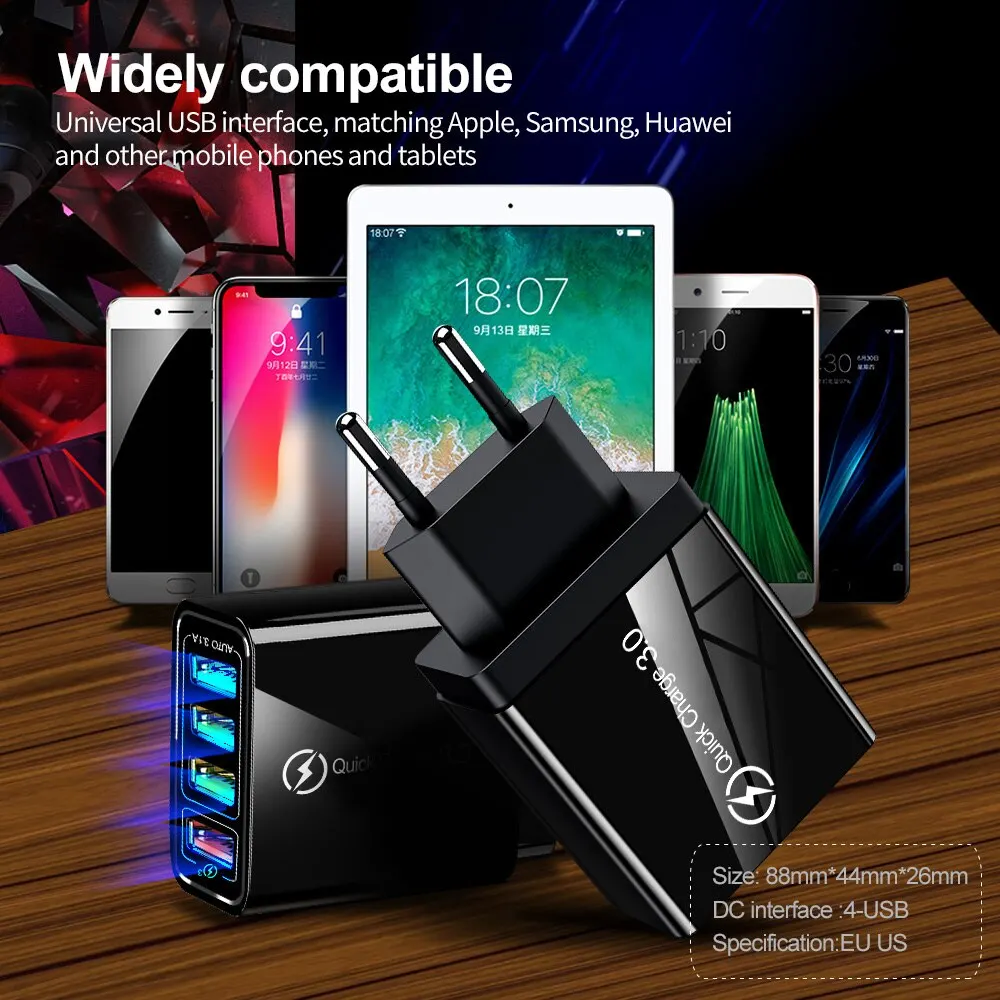 Olaf 35W QC3.0 شاحن سريع 4 USB 11 S9 smusa شاومي QC3.0 EU US شاحن هاتف محمول جداري سريع المملكة المتحدة - الصورة 6