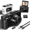 كاميرا تصوير رقمية مدمجة بدقة 4K، تكبير رقمي 18x، مسجل فيديو مدونة فيديو عتيق ليوتيوب، 180 ° شاشة الوجه، كاميرا ويب واي فاي
