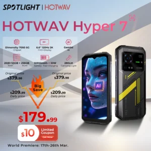 HOTWAV Hyper 7 5G هاتف متين 6.6 بوصة FHD + 2K عرض 10800mAh الهاتف المحمول 280LM 64MP الهاتف الذكي 8GB 256GB أندرويد 14 الهاتف المحمول