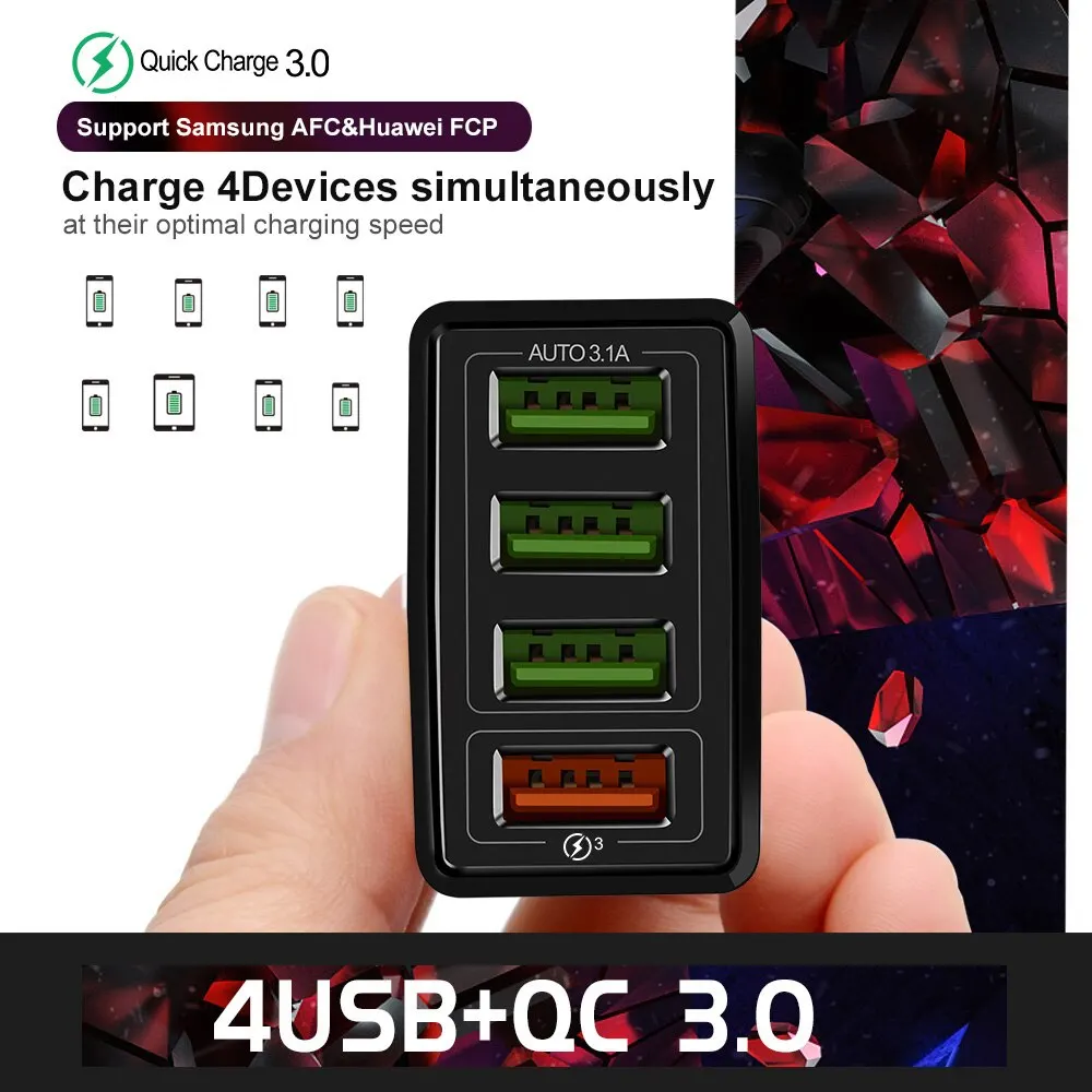 Olaf 35W QC3.0 شاحن سريع 4 USB 11 S9 smusa شاومي QC3.0 EU US شاحن هاتف محمول جداري سريع المملكة المتحدة - الصورة 3