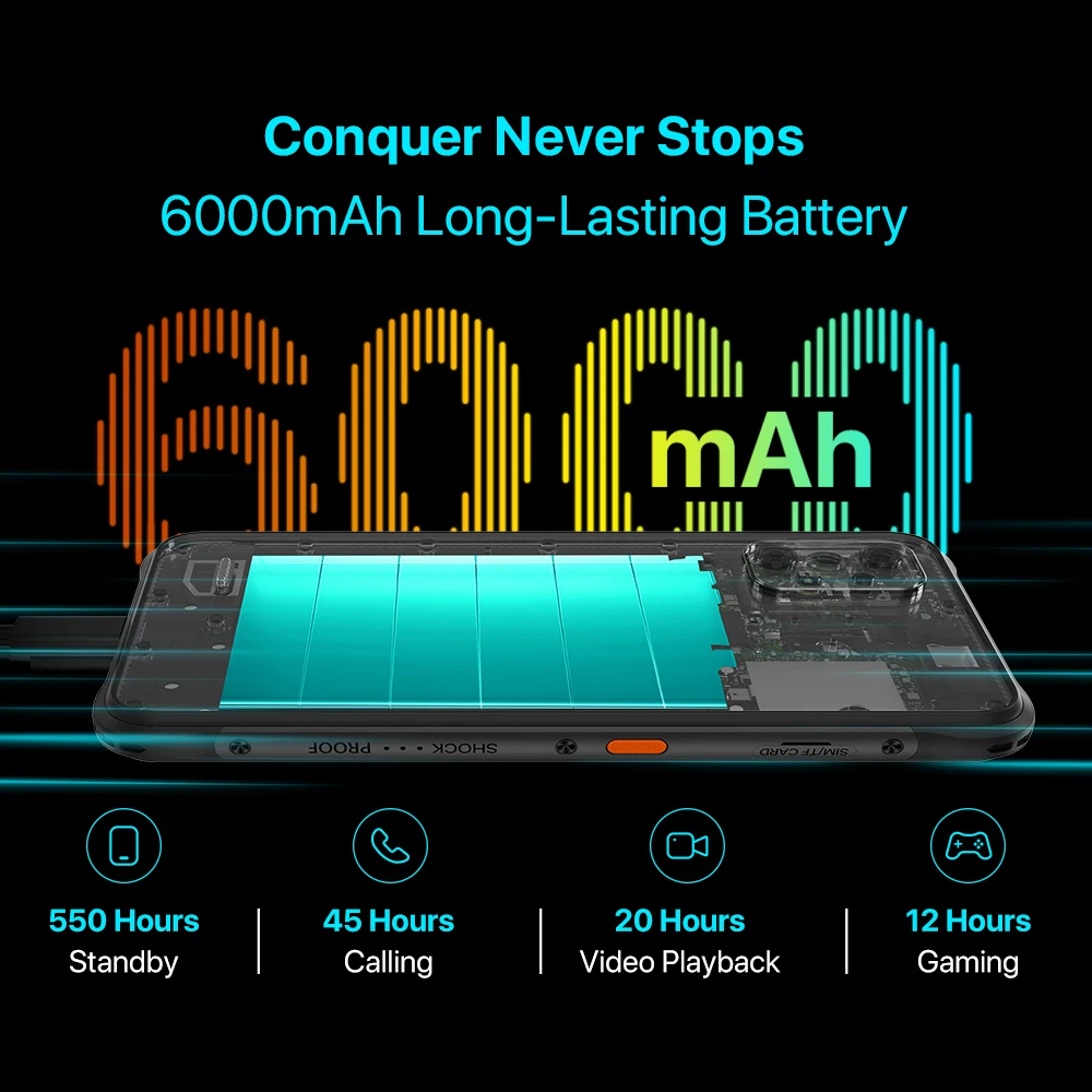 UMIDIGI BISON X20 هاتف ذكي متين NFC 6000mAh 12GB(6+6GB)RAM 128GB ROM 6.53 "HD Android 13 MTK Helio P60 هاتف محمول - الصورة 3