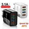 4 منافذ شاحن USB شحن سريع 3.0 آيفون سامسونج شاومي اللوحي الهاتف المحمول مهايئ شاحن الاتحاد الأوروبي/الولايات المتحدة التوصيل 3.1A شحن سريع