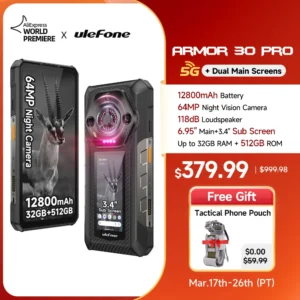 【العرض الأول عالميًا】هاتف Ulefone Armor 30 Pro 5G Rugged الذكي بنظام Android 14، شاشة 6.9 بوصة، 120 هرتز، 32 جيجابايت + 512 جيجابايت، بطارية 12800 مللي أمبير، كاميرا ليلية بدقة 64 ميجابكسل، NFC، MTK Dimensity 7300X، 66