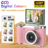 كاميرا رقمية بتكبير رقمي 4K CCD 8X للطلاب كاميرا تصوير رقمية مدمجة بدقة 48 ميجابكسل 180 ° تجديد كاميرا Selfile بشاشة الوجه