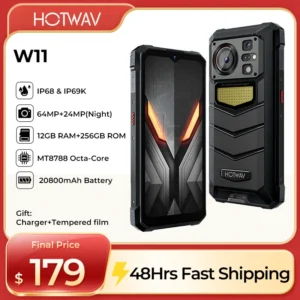 HOTWAV W11 هاتف متين 6.6 بوصة FHD + 24MP كاميرا للرؤية الليلية الهاتف الذكي 20800mAh 280LM مصباح يدوي 33 واط شحن سريع الهواتف المحمولة