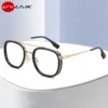 إطار نظارات عالي الجودة للرجال والنساء معدني مزدوج الشعاع بيضاوي الشكل مضاد للضوء الأزرق عدسة شفافة نظارات بسيطة متعددة الاستخدامات