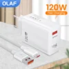 أولاف 120 واط USB شاحن شحن سريع QC3.0 USB C كابل نوع C كابل شواحن الهاتف المحمول لهواوي سامسونج شاومي تهمة سريعة