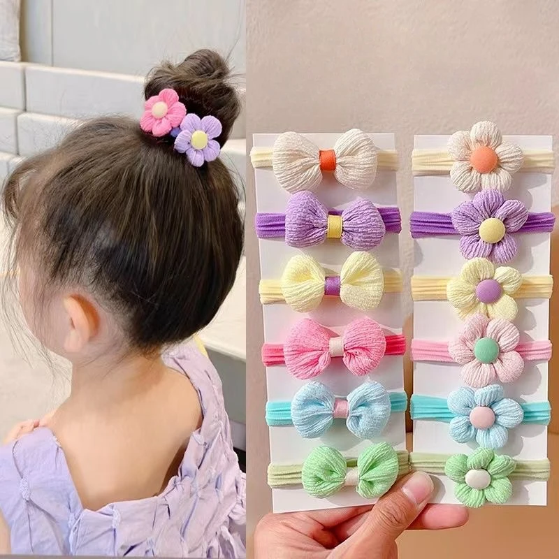 6 قطعة/المجموعة الأطفال Headbands زهرة الشعر الدائري الحلو ولطيف ذيل حصان الشعر الدائري فتاة صغيرة مضفر منشفة حلقة إكسسوارات الشعر - الصورة 2