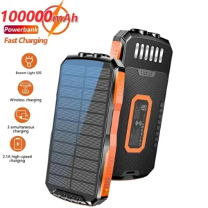 قمة 100000 شاحن لاسلكي Qi يعمل بالطاقة الشمسية بقدرة mAh لهاتف iPhone 12 Samsung S21 Xiaomi Powerbank وبطارية خارجية محمولة LED