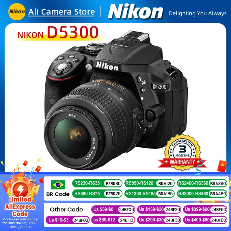 كاميرا رقمية SLR من نيكون ، أسود ، 24 ميجابكسل CMOS ، D5300 ، عدسة 18-55 اختيارية ، جديدة