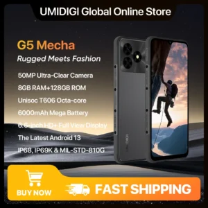 UMIDIGI G5 Mecha هاتف ذكي متين أندرويد 13,16 جيجابايت (8 جيجابايت + 8 جيجابايت) ذاكرة الوصول العشوائي 128 جيجابايت ROM 6.6 بوصة FHD + كاميرا 50 ميجابكسل 6000 مللي أمبير في الساعة 90 هرتز هاتف خفيف للغاية