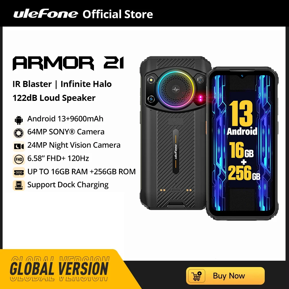 هاتف متين Ulefone Armor 21 16GB RAM 256GB ROM الذكي أندرويد 13 G99 الهاتف المحمول 64MP 9600mAh العالمي