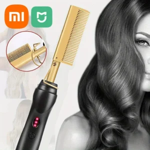 فرش الشعر الكهربائية Xiaomi 2 في 1 مكواة تجعيد كهربائية وتمليس الشعر ومشط ثنائي الغرض، فرشاة تمليس الشعر
