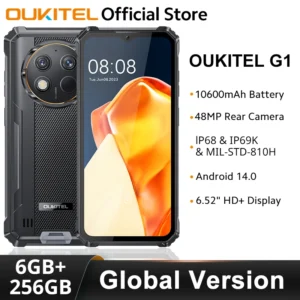 Oukitel G1 هاتف متين الإصدار العالمي 6.52 بوصة HD + بطارية 10600 مللي أمبير في الساعة Android14 كاميرا 48 ميجابكسل أندرويد 14 الهاتف المحمول NFC