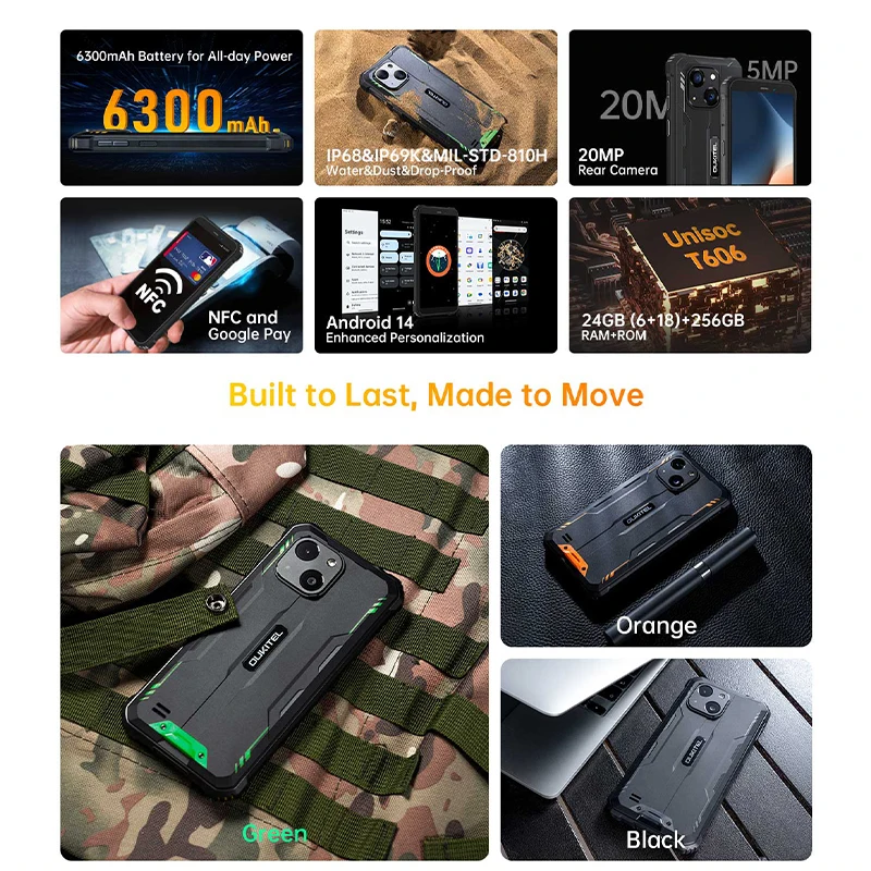 هاتف ذكي Oukitel WP32 pro إصدار عالمي 6 بوصة HD 6 جيجابايت + 256 جيجابايت 6300 مللي أمبير في الساعة ثماني النواة هاتف محمول 20 ميجابكسل - الصورة 2