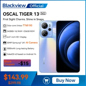 [العرض الأول في العالم] هاتف Blackview OSCAL TIGER 13 الذكي، شاشة 6.67 بوصة، T760 5G، 24GB(8+16) RAM 256GB ROM، 50MP 5000mAh Android 14
