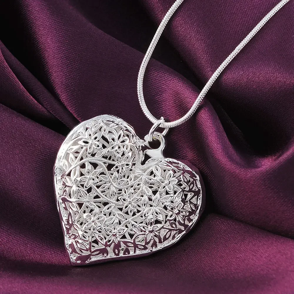 925 بالجملة شحن مجاني مختلف موضة مجوهرات فضية اللون أنيقة charms ريترو رائعة القلب قلادة قلادة المرأة ، - الصورة 4