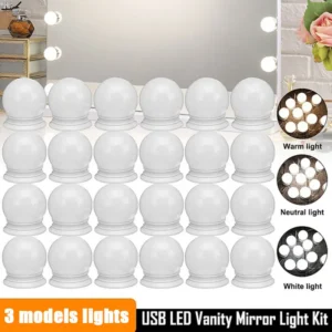 مرآة ماكياج LED مصابيح كهربائية أضواء الغرور USB شحن الحمام خلع الملابس الجدول الإضاءة عكس الضوء LED المرآة البالونية الخفيفة