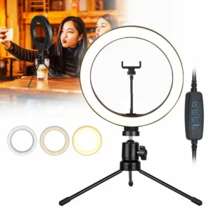 10 "LED Selfie مصباح مصمم على شكل حلقة عكس الضوء Led التصوير RingLight مع ترايبود حامل هاتف صغير ل Tiktok فيديو لايف ماكياج ملء مصباح