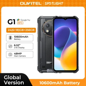 Oukitel G1 هاتف ذكي متين أندرويد 6.52 بوصة 10600 مللي أمبير 24 جيجابايت + 256 جيجابايت هاتف متين Android14 48 ميجابكسل HD + كاميرا هاتف محمول