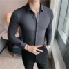 الراقية Feelwhiteshirt طويلة الأكمام الرجال أنيق تنوعا التخسيس الأعمال قميص غير رسمي الخريف الكورية العصرية السلس Shouette