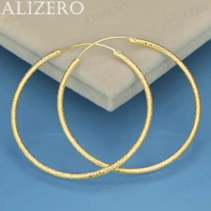 ALIZERO 18K Gold Frosted 50mm Big Circle Hoop Earrings For Women Wedding Engagement Party Charm Fashion Jewelry Accessories