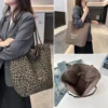 Leopard Print Canvas Bag, Women's 2025 Autumn and Winter New Fashion, College Style Tote Bag, Casual Large Capacity Cloth Bag