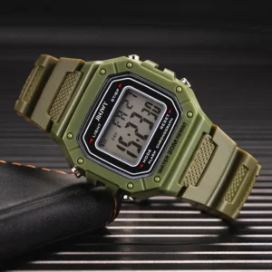 LED Display Electronic Watch Sports for Men Luxury Brand Army Green Mens Watches Waterproof Silicone Watchband Wristwatch