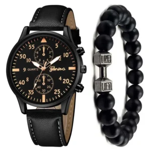 2PCS/Set Men Business Watches Fashion Arabic Dial Leather Band Mens Quartz Watch Bracelet Set Relogio Masculino Часы Мужские