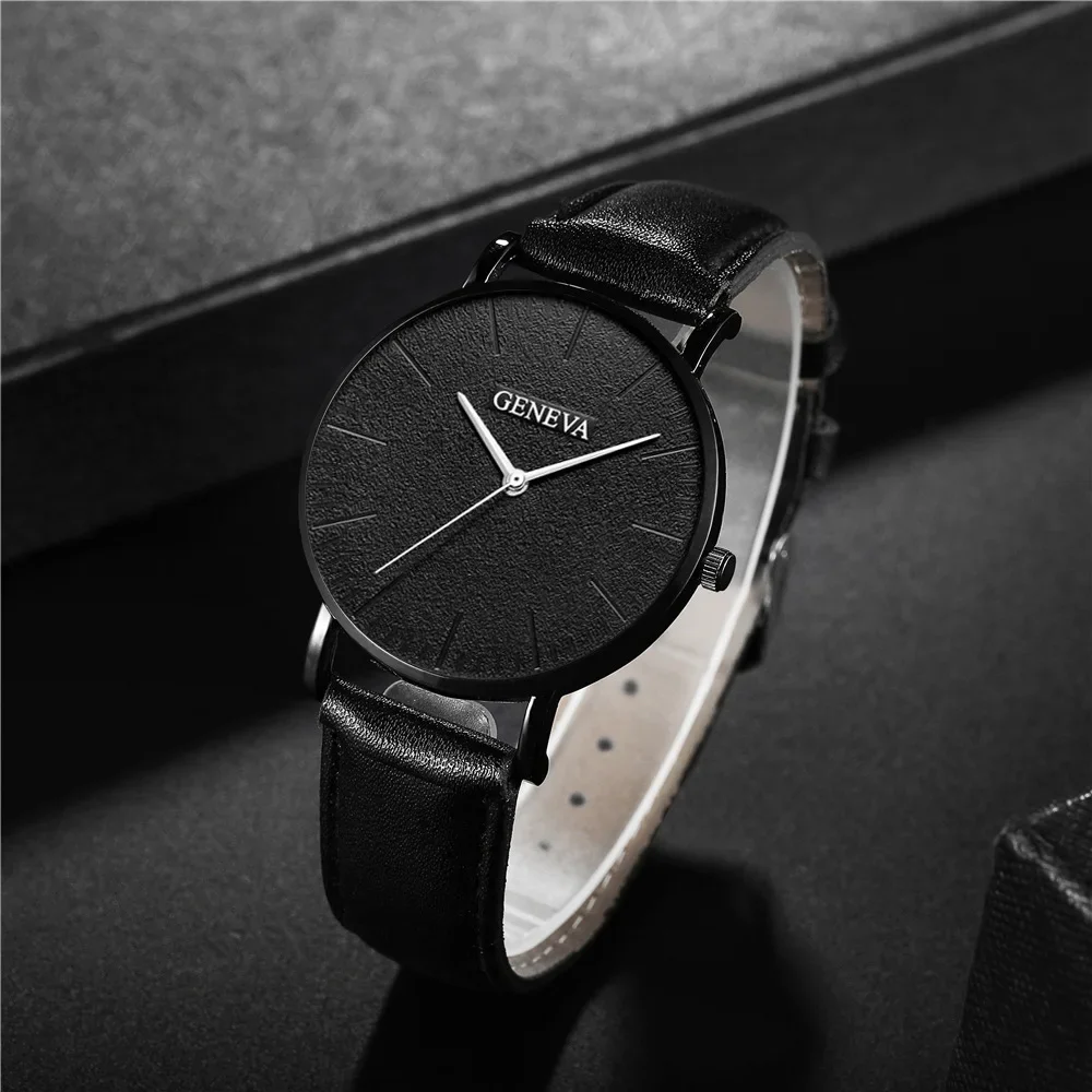 New Men Watch Luxury Bracelet Set Fashion Business Brown Leather Quartz Wrist Watches for Men Gift Set Relogio Masculino NO BOX - الصورة 4