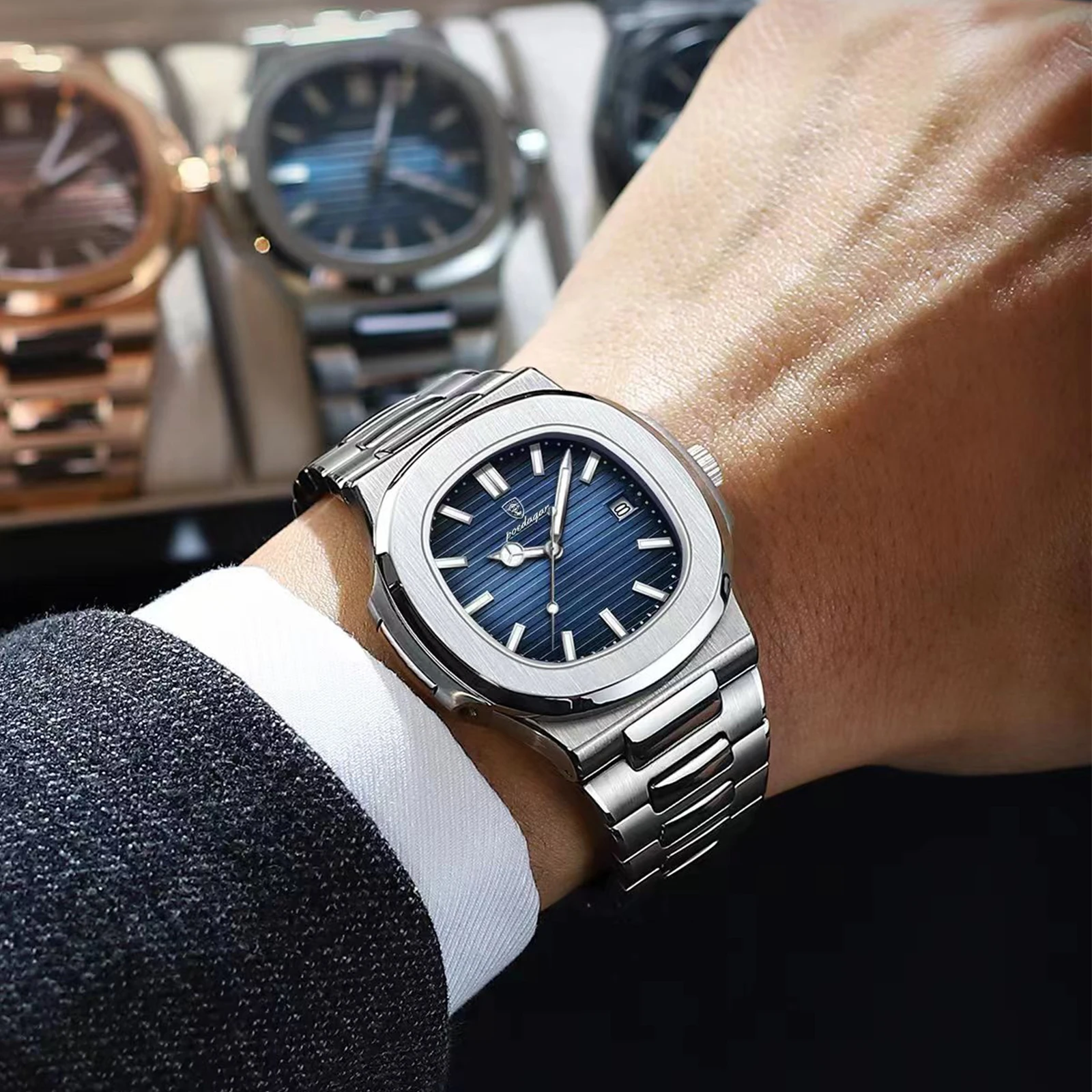 POEDAGAR Top Luxury Brand Man Watch Sports Waterproof Luminous Date Men Wristwatch Square Dial Quartz Men's Watches High Quality - الصورة 6