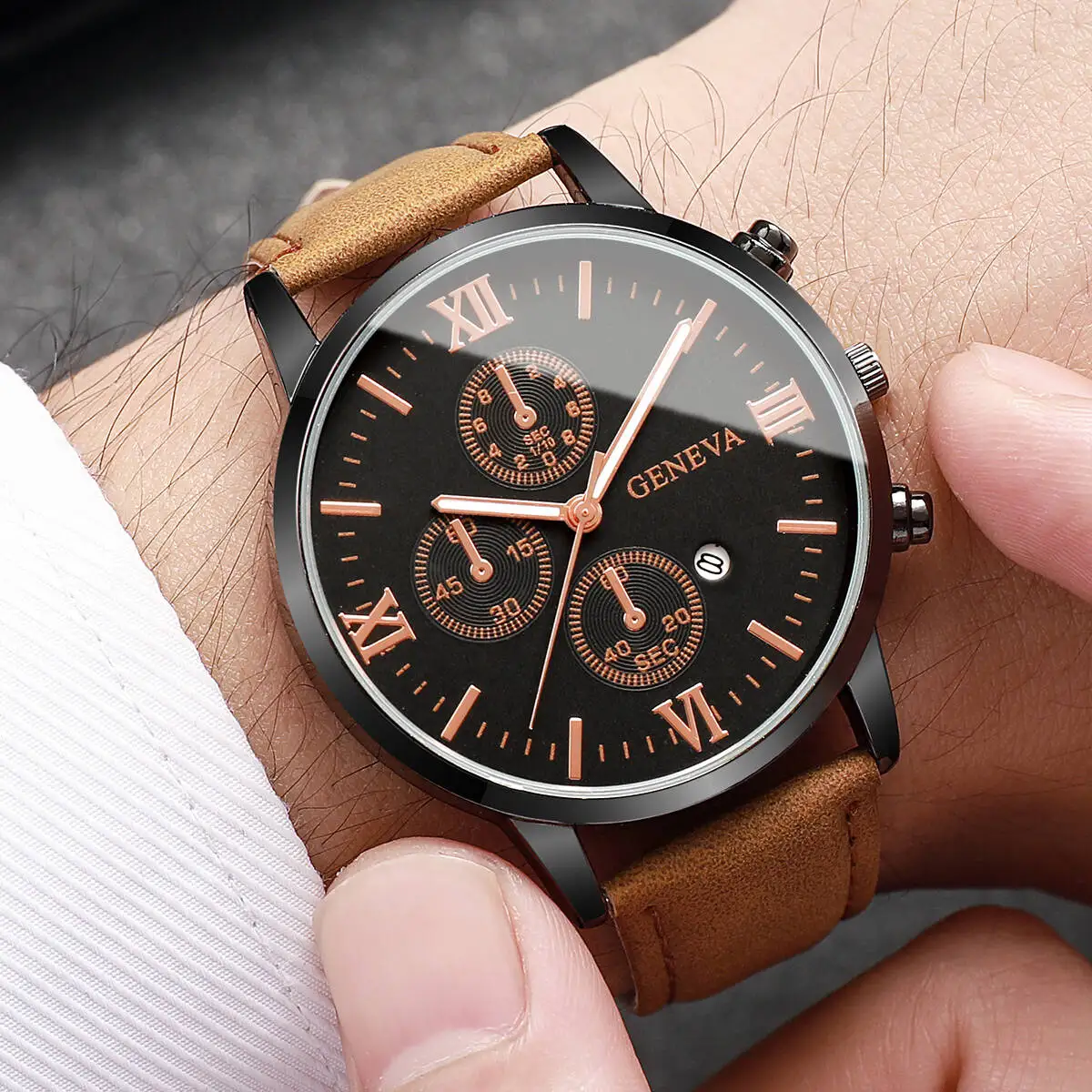 1/2PCS Men Business Watches Fashion Roma Dial Calendar Quartz Watch Leather Band Male's Wristwatches Reloj Hombre(Without Box) - الصورة 4