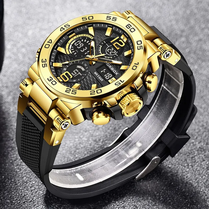 FOXBOX Business Watch Men Fashion Diver Watch Men Top Brand Luxury Sport Waterproof Military Chronograph Relógio Masculino+BOX - الصورة 4