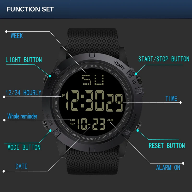 Men Sport Watch Multifunction Military Sports Watch Waterproof Luminous LED Digital Kids Watch Big Dial Student Electronic Watch - الصورة 6