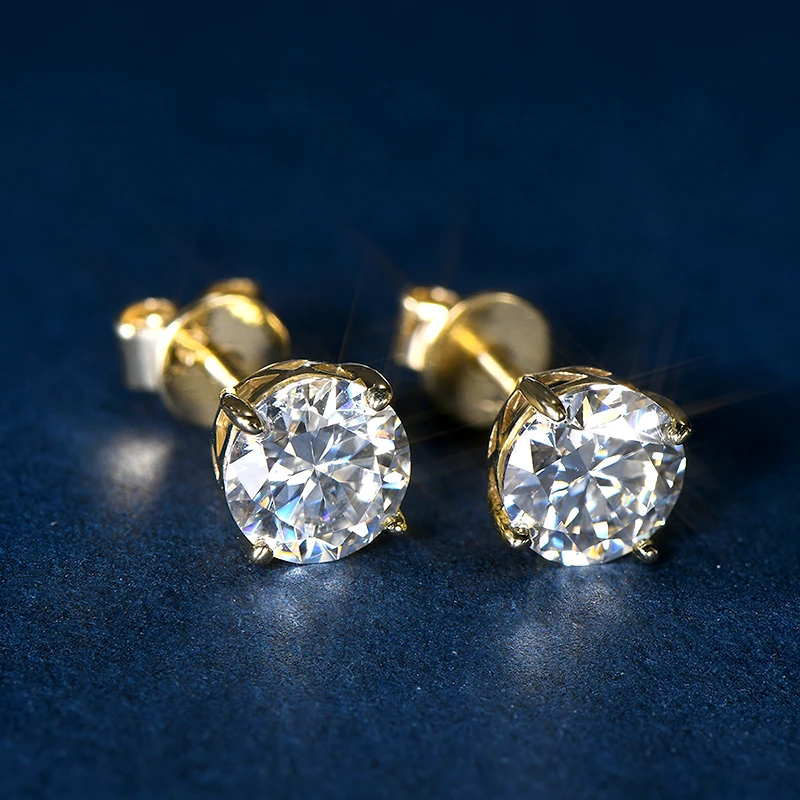 IOGOU 14k Gold Earrings Real 6mm Moissanite Diamond Stud Earrings for Men Women 10K Yellow Gold Screw Back Earrings Fine Jewelry - الصورة 5