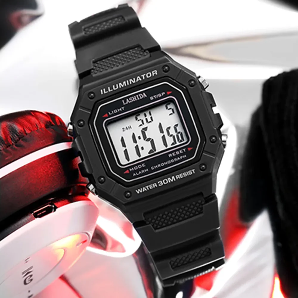 LED Display Electronic Watch Sports for Men Luxury Brand Army Green Mens Watches Waterproof Silicone Watchband Wristwatch - الصورة 2