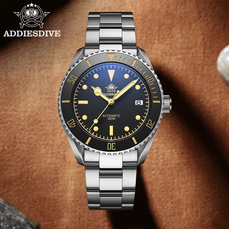 ADDIESDIVE Business Vintage Leather Wrist Watch Waterproof Automatic Mechanical Steel Watch Man European American Casual Watch - الصورة 5