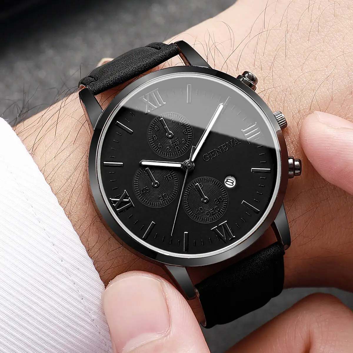 1/2PCS Men Business Watches Fashion Roma Dial Calendar Quartz Watch Leather Band Male's Wristwatches Reloj Hombre(Without Box) - الصورة 3
