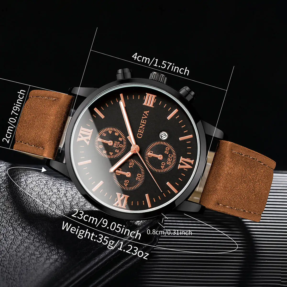 1/2PCS Men Business Watches Fashion Roma Dial Calendar Quartz Watch Leather Band Male's Wristwatches Reloj Hombre(Without Box) - الصورة 6