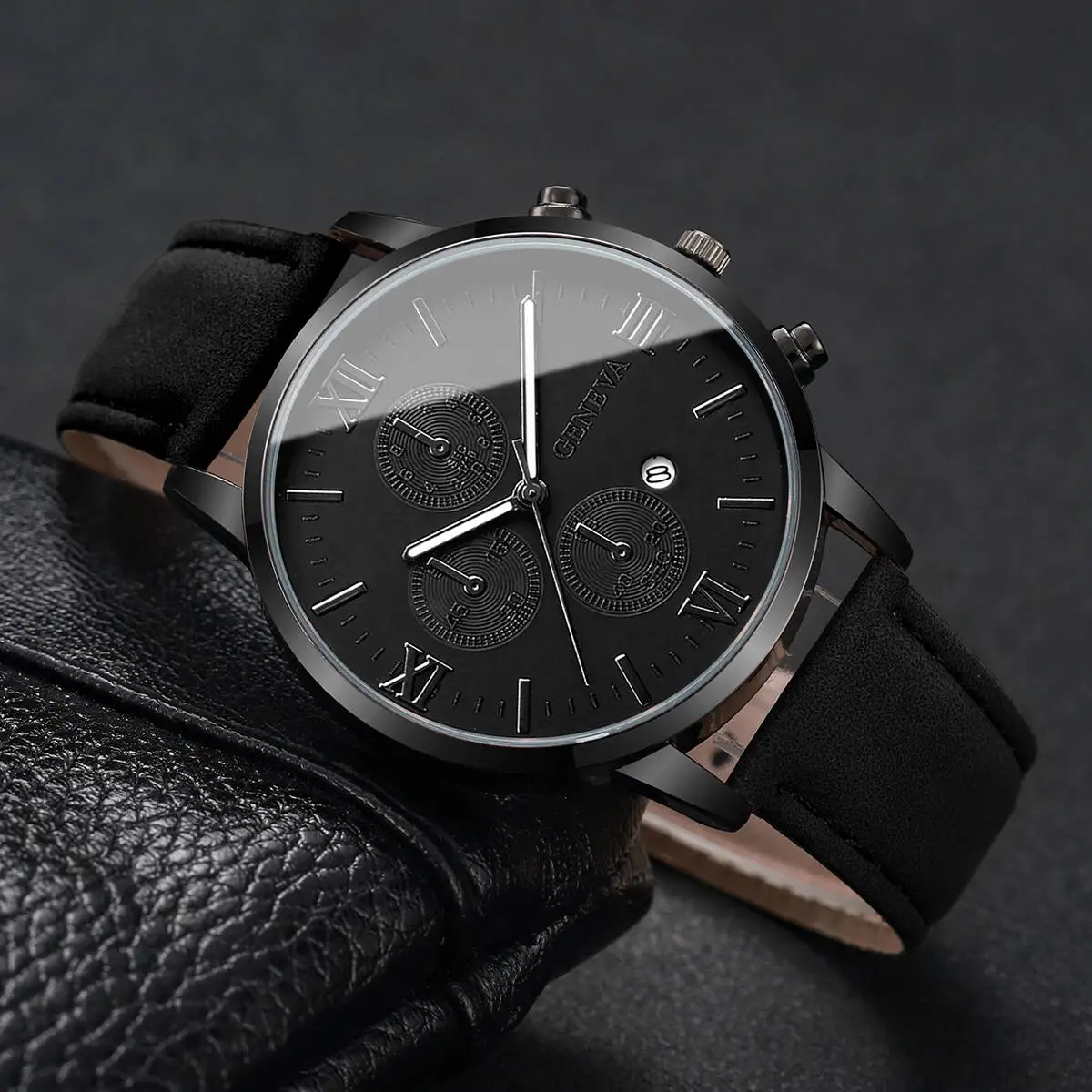 1/2PCS Men Business Watches Fashion Roma Dial Calendar Quartz Watch Leather Band Male's Wristwatches Reloj Hombre(Without Box) - الصورة 5